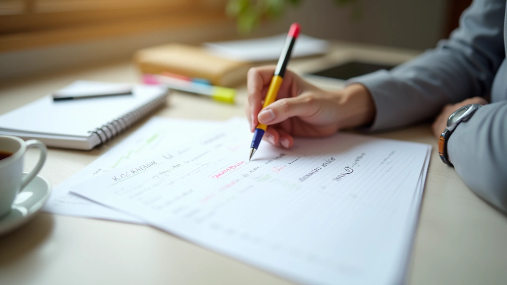 Person writing in physical planner with colored pens and sticky notes showing weekly time block schedule